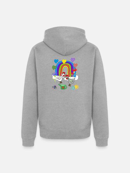 Children's Fantasy Rainbow Flowers Chickens - Unisex Premium Organic Zip Hoodie - heather grey