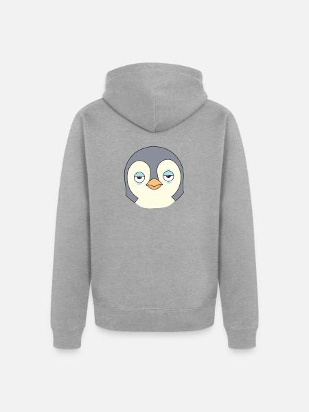 Schläfriges Pinguin-Cartoon-Gesicht - Unisex Premium Bio Zip Hoodie - Grau meliert
