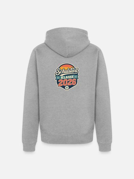 Schulstart Klasse 2026 Badge - Unisex Premium Bio Zip Hoodie - Grau meliert