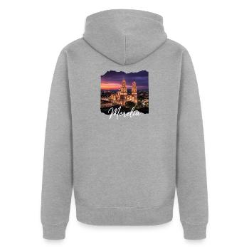Morelia Nachtlicht Skyline - Unisex Premium Bio Zip Hoodie - Grau meliert - Hinten - Nico (187cm)