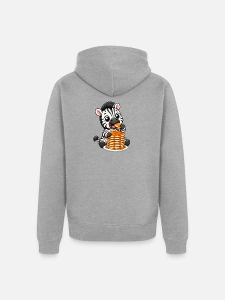 Zebra mit Pancakes Lustiger Cartoon - Unisex Premium Bio Zip Hoodie - Grau meliert
