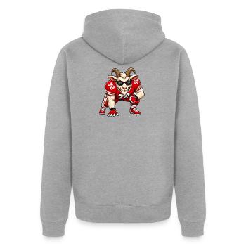 G.O.A.T. Defensive Offensive Lineman Football Goat - Unisex Premium Bio Zip Hoodie - Grau meliert - Hinten - Nico (187cm)