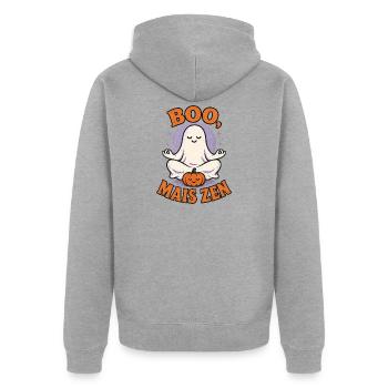 Buh, aber Zen – Geistermeditation - Unisex Premium Bio Zip Hoodie - Grau meliert - Hinten - Nico (187cm)