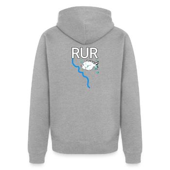 Der reissende Fluss Rur Lebendiger Fluss mit Fisch - Unisex Premium Bio Zip Hoodie - Grau meliert - Hinten - Nico (187cm)