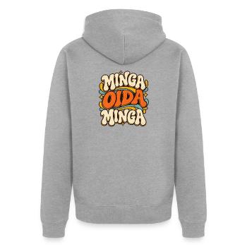 Minga Oida Minga – Retro München Spruch - Unisex Premium Bio Zip Hoodie - Grau meliert - Hinten - Nico (187cm)