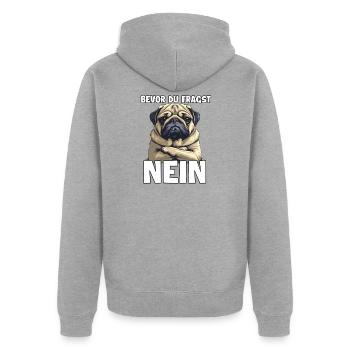 Humorvolle Geschenkidee für Mops Hundehalter Mops - Unisex Premium Bio Zip Hoodie - Grau meliert - Hinten - Nico (187cm)