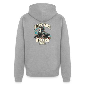 Inline Skating – Kopf aus. Rollen an. - Unisex Premium Bio Zip Hoodie - Grau meliert - Hinten - Nico (187cm)
