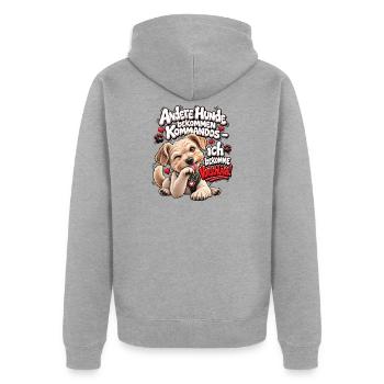 Hundekommandos – Vorschläge - Unisex Premium Bio Zip Hoodie - Grau meliert - Hinten - Nico (187cm)
