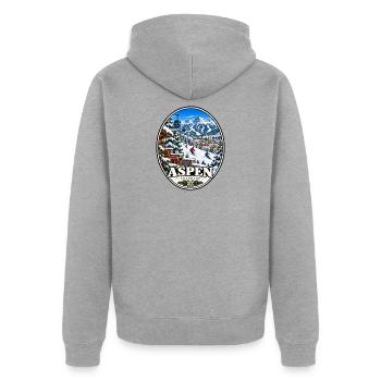 Aspen Colorado Berge Herbst Urlaub Vintage - Unisex Premium Bio Zip Hoodie - Grau meliert - Hinten - Nico (187cm)