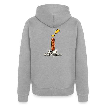 Senf als i-Tüpfelchen - Unisex Premium Bio Zip Hoodie - Grau meliert - Hinten - Nico (187cm)