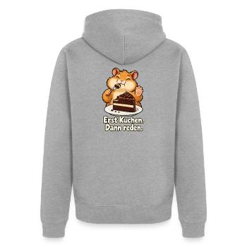 Kuchen statt Smalltalk - Unisex Premium Bio Zip Hoodie - Grau meliert - Hinten - Nico (187cm)