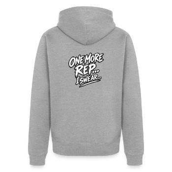 Noch eine Wiederholung – Motivation für das Training - Unisex Premium Bio Zip Hoodie - Grau meliert - Hinten - Nico (187cm)