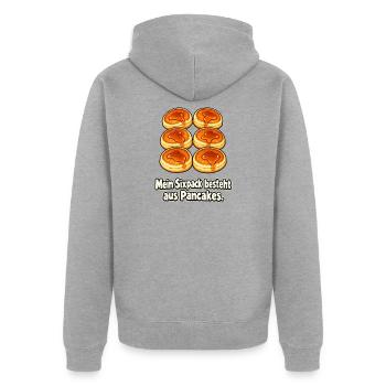 Sixpack aus Pancakes - Unisex Premium Bio Zip Hoodie - Grau meliert - Hinten - Nico (187cm)