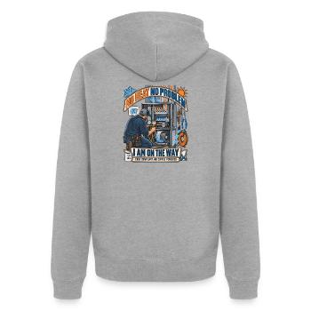 Kein Hitzeproblem Kaffee-Technik - Unisex Premium Bio Zip Hoodie - Grau meliert - Hinten - Nico (187cm)