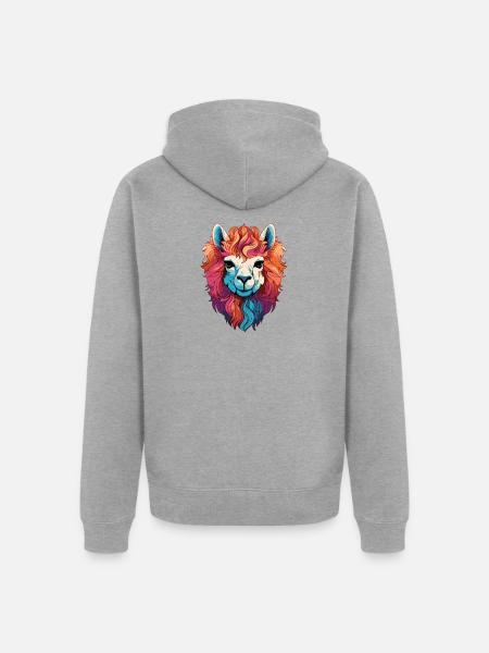 Lama Kopf Bunt Illustration - Unisex Premium Bio Zip Hoodie - Grau meliert