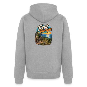 Trail Therapie MTB Berglandschaft - Unisex Premium Bio Zip Hoodie - Grau meliert - Hinten - Nico (187cm)