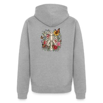 Brustkorb-Blütenskelett - Unisex Premium Bio Zip Hoodie - Grau meliert - Hinten - Nico (187cm)