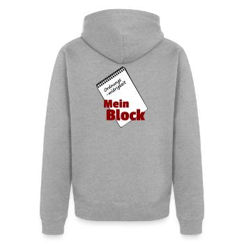 Mein Block - Unisex Premium Bio Zip Hoodie - Grau meliert - Hinten - Nico (187cm)