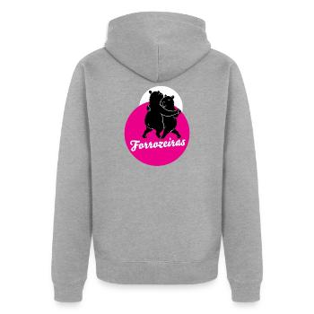 Forrozeiras – Tanzende Capybaras | Forro Statement - Unisex Premium Bio Zip Hoodie - Grau meliert - Hinten - Nico (187cm)