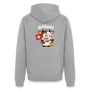 Grüezi Kuh 2 - Unisex Premium Bio Zip Hoodie - Grau meliert - Hinten - Nico (187cm)