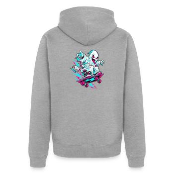 Neon Geist auf Skateboard - Unisex Premium Bio Zip Hoodie - Grau meliert - Hinten - Nico (187cm)