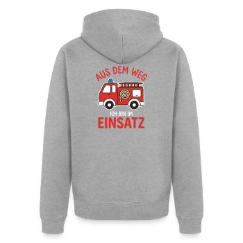 Feuerwehr Einsatz Feuerwehrmann Lustiger Spruch - Unisex Premium Bio Zip Hoodie - Grau meliert - Hinten - Nico (187cm)