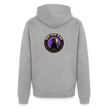 Bad Luck Club – Black Cat Freitag, der 13. - Unisex Premium Bio Zip Hoodie - Grau meliert - Hinten - Nico (187cm)