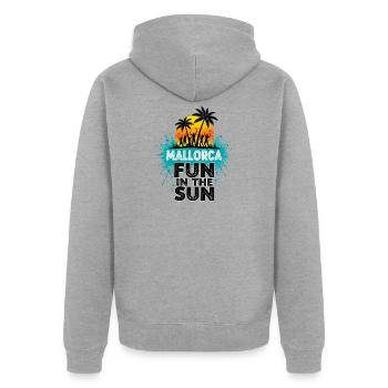 Mallorca - Fun in the Sun - Spanien - Espana - Unisex Premium Bio Zip Hoodie - Grau meliert - Hinten - Nico (187cm)