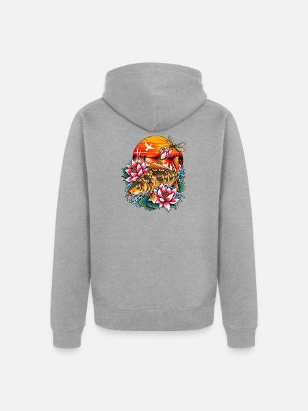 Carpe_miroir_dans_un_coucher_de_soleil - Unisex Premium Bio Zip Hoodie - Grau meliert