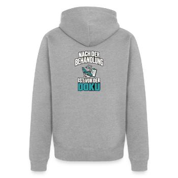Zahnmedizinische Fachangestellte  - Unisex Premium Bio Zip Hoodie - Grau meliert - Hinten - Nico (187cm)