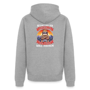 Reichet Mir Den Controller Pixel Faultier - Unisex Premium Bio Zip Hoodie - Grau meliert - Hinten - Nico (187cm)
