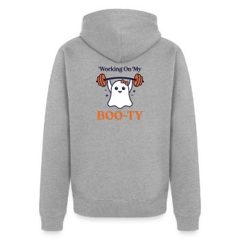 Ich trage Pink für Mamas Brustkrebs - Unisex Premium Bio Zip Hoodie - Grau meliert - Hinten - Nico (187cm)