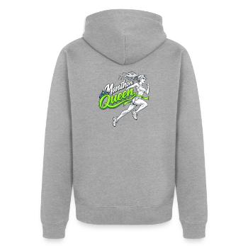Marathon Queen – Manga-Läuferin - Unisex Premium Bio Zip Hoodie - Grau meliert - Hinten - Nico (187cm)