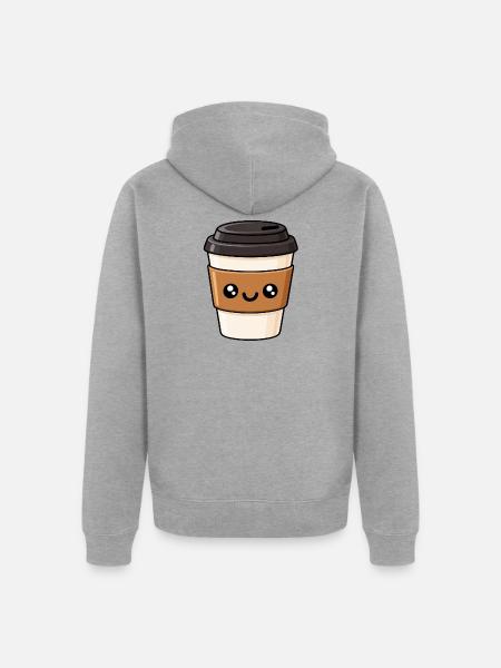 KaffeeKawaii Becherliebe - Unisex Premium Bio Zip Hoodie - Grau meliert