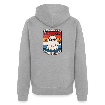 Lustiger Geist mit cooler Sonnenbrille Halloween  - Unisex Premium Bio Zip Hoodie - Grau meliert - Hinten - Nico (187cm)