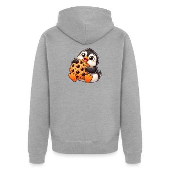 Süßer Pinguin Cartoon mit Keks Nachtisch - Unisex Premium Bio Zip Hoodie - Grau meliert - Hinten - Nico (187cm)