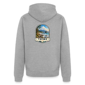 Tofino Kanada Küstenlandschaft Urlaub - Unisex Premium Bio Zip Hoodie - Grau meliert - Hinten - Nico (187cm)