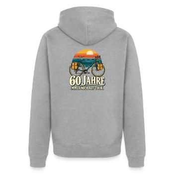 60 Jahre Tour: Retro Fahrradreise - Unisex Premium Bio Zip Hoodie - Grau meliert - Hinten - Nico (187cm)