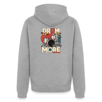 DRUM MORE - Drumset - Unisex Premium Bio Zip Hoodie - Grau meliert - Hinten - Nico (187cm)