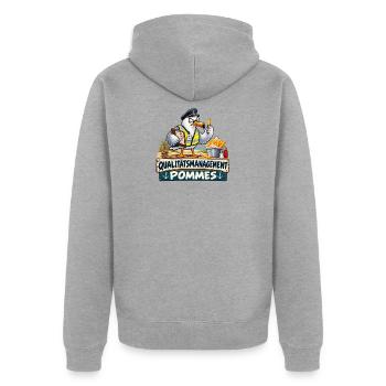 Qualitätsmanagement Pommes - Unisex Premium Bio Zip Hoodie - Grau meliert - Hinten - Nico (187cm)