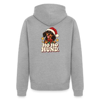 Ho Ho Hund Weihnachtsdesign - Unisex Premium Bio Zip Hoodie - Grau meliert - Hinten - Nico (187cm)