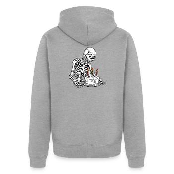 Na ja, Scheiße, Skelett-Geburtstagstorte wird älter - Unisex Premium Bio Zip Hoodie - Grau meliert - Hinten - Nico (187cm)