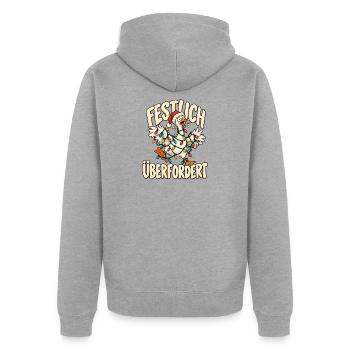 Weihnachtsgans - Festlich Überfordert  - Unisex Premium Bio Zip Hoodie - Grau meliert - Hinten - Nico (187cm)
