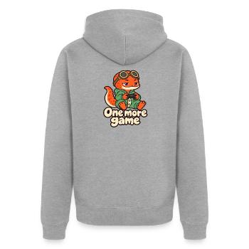 Sleepy Gamer Salamander – Noch ein Spiel - Unisex Premium Bio Zip Hoodie - Grau meliert - Hinten - Nico (187cm)