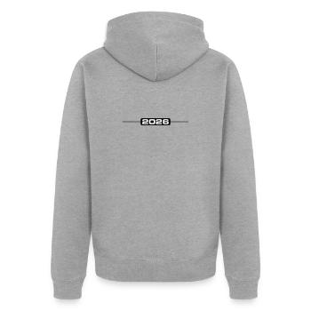 2026 Strich Element - Unisex Premium Bio Zip Hoodie - Grau meliert - Hinten - Nico (187cm)
