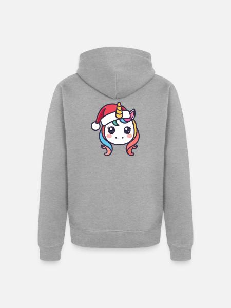 Weihnachtsunikorn Kawaii mit Mütze - Unisex Premium Bio Zip Hoodie - Grau meliert