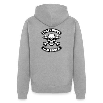 Old bones - auch im Alter etwas Verrückt - Unisex Premium Bio Zip Hoodie - Grau meliert - Hinten - Nico (187cm)