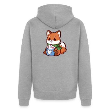 Kuschelfuchs mit Herztasse - Unisex Premium Bio Zip Hoodie - Grau meliert - Hinten - Nico (187cm)