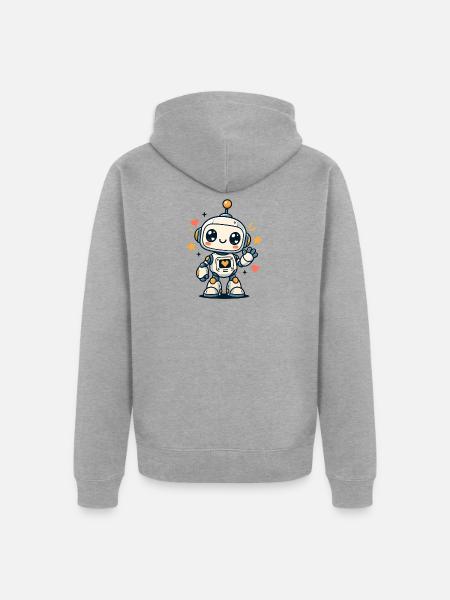 Kleiner Robo mit Herzen - Unisex Premium Bio Zip Hoodie - Grau meliert