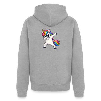 Regenbogen Unicorn Einhorn Dab mit Sonnenbrille - Unisex Premium Bio Zip Hoodie - Grau meliert - Hinten - Nico (187cm)